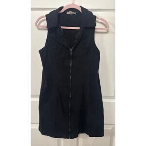 Day+Moon Black Denim Zip Front Sleeveless Dress, M